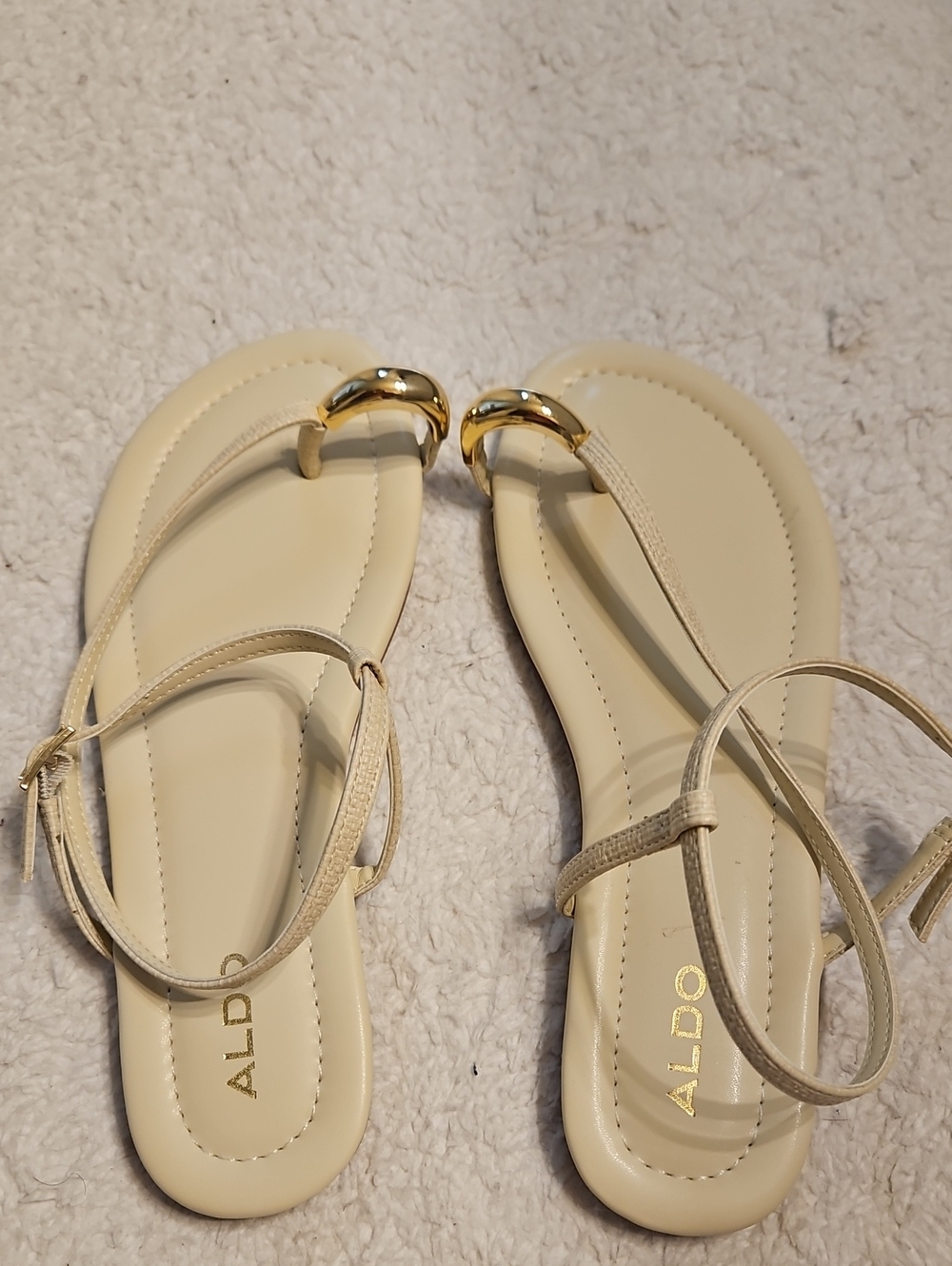 ALDO Cream Strappy Sandals with Gold Accent